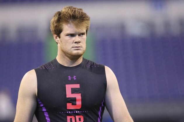 Southern California quarterback Sam Darnold is seen at the 2018 NFL Scouting Combine on Saturday, March 3, 2018, in Indianapolis. (AP Photo/Gregory Payan)