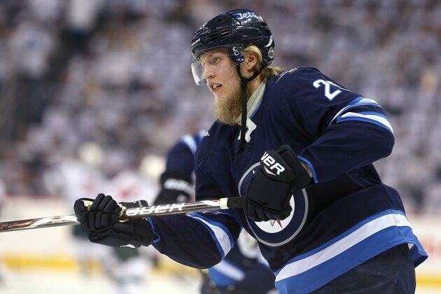 WINNIPEG, MANITOBA - APRIL 20: Patrik Laine #29 of the Winnipeg Jets warms up prior to Game Five of the Western Conference First Round during the 2018 NHL Stanley Cup Playoffs against the Minnesota Wild on April 20, 2018 at Bell MTS Place in Winnipeg, Manitoba, Canada. (Photo by Jason Halstead /Getty Images)
