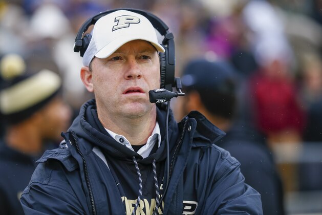 WEST LAFAYETTE, IN - NOVEMBER 04:  Head coach Jeff Brohm of the Purdue Boilermakers is seen during the game against the Illinois Fighting Illini at Ross-Ade Stadium on November 4, 2017 in West Lafayette, Indiana. (Photo by Michael Hickey/Getty Images)