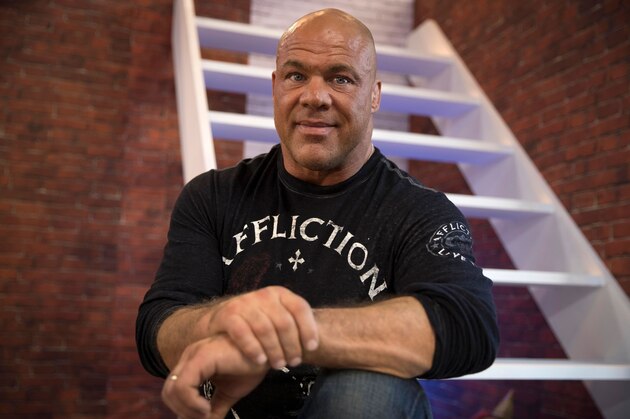 US wrestler and actor Kurt Angle poses on November 4, 2017, as he attends the 2017 Paris Games Week, at the Porte de Versailles exhibition centre in Paris. / AFP PHOTO / Thomas SAMSON        (Photo credit should read THOMAS SAMSON/AFP/Getty Images)