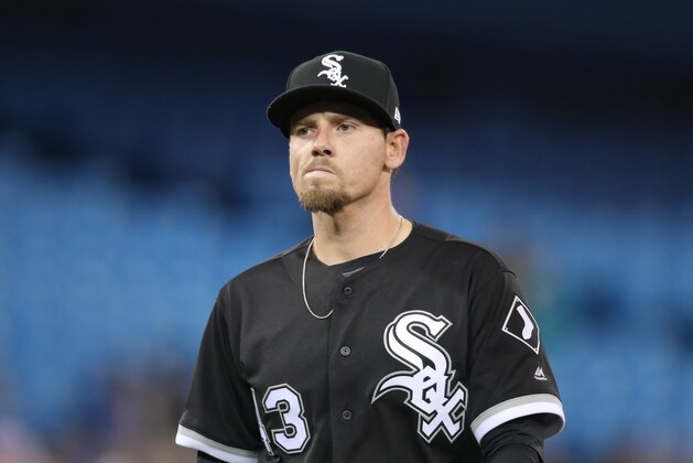 TORONTO, ON - APRIL 2: Danny Farquhar #43 of the Chicago White Sox exits the game as he is relieved in the eighth inning during MLB game action against the Toronto Blue Jays at Rogers Centre on April 2, 2018 in Toronto, Canada. (Photo by Tom Szczerbowski/Getty Images) *** Local Caption *** Danny Farquhar