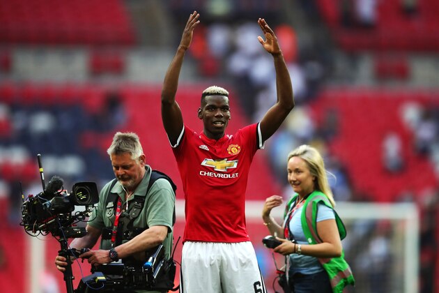 LONDON, ENGLAND - APRIL 21:  Paul Pogba of Manchester United celebrates victory after The Emirates FA Cup Semi Final match between Manchester United and Tottenham Hotspur at Wembley Stadium on April 21, 2018 in London, England.  (Photo by Chris Brunskill Ltd/Getty Images)