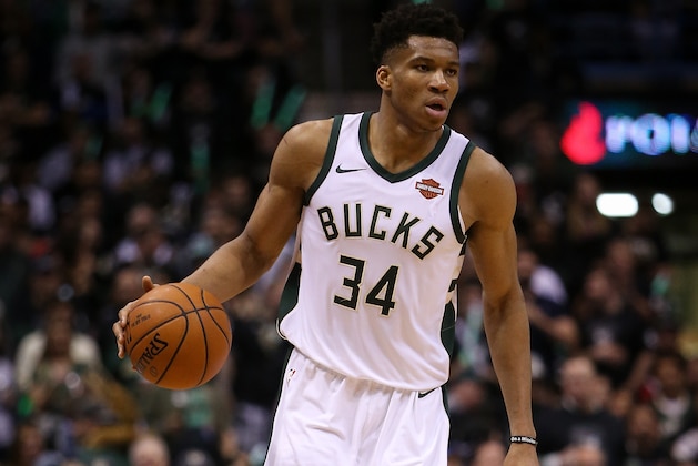 MILWAUKEE, WI - APRIL 26:  Giannis Antetokounmpo #34 of the Milwaukee Bucks dribbles the ball in the fourth quarter against the Boston Celtics during Game Six of Round One of the 2018 NBA Playoffs at the Bradley Center on April 26, 2018 in Milwaukee, Wisconsin. NOTE TO USER: User expressly acknowledges and agrees that, by downloading and or using this photograph, User is consenting to the terms and conditions of the Getty Images License Agreement. (Photo by Dylan Buell/Getty Images) *** Local Caption *** Giannis Antetokounmpo