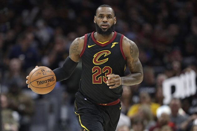 Cleveland Cavaliers' LeBron James drives against the Indiana Pacers in the first half of Game 2 of an NBA basketball first-round playoff series, Wednesday, April 18, 2018, in Cleveland. (AP Photo/Tony Dejak)