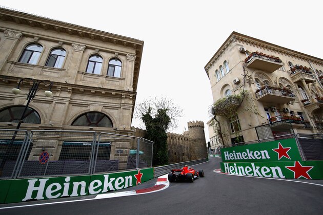 BAKU, AZERBAIJAN - APRIL 27: Kimi Raikkonen of Finland driving the (7) Scuderia Ferrari SF71H on track during practice for the Azerbaijan Formula One Grand Prix at Baku City Circuit on April 27, 2018 in Baku, Azerbaijan. (Photo by Clive Mason/Getty Images) BAKU, AZERBAIJAN - APRIL 27: Kimi Raikkonen of Finland driving the (7) Scuderia Ferrari SF71H on track during practice for the Azerbaijan Formula One Grand Prix at Baku City Circuit on April 27, 2018 in Baku, Azerbaijan. (Photo by Clive Mason/Getty Images)