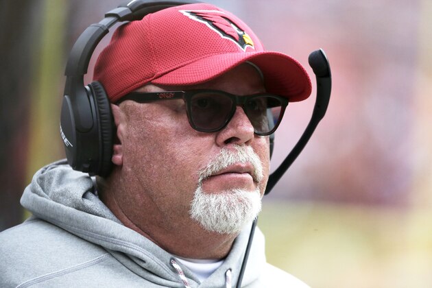 This photo taken Dec. 17, 2017, shows Arizona Cardinals head coach Bruce Arians looking onto the field during an NFL football game against the Washington Redskins, in Landover, Md. Say goodbye to This photo taken Dec. 17, 2017, shows Arizona Cardinals head coach Bruce Arians looking onto the field during an NFL football game against the Washington Redskins, in Landover, Md. Say goodbye to