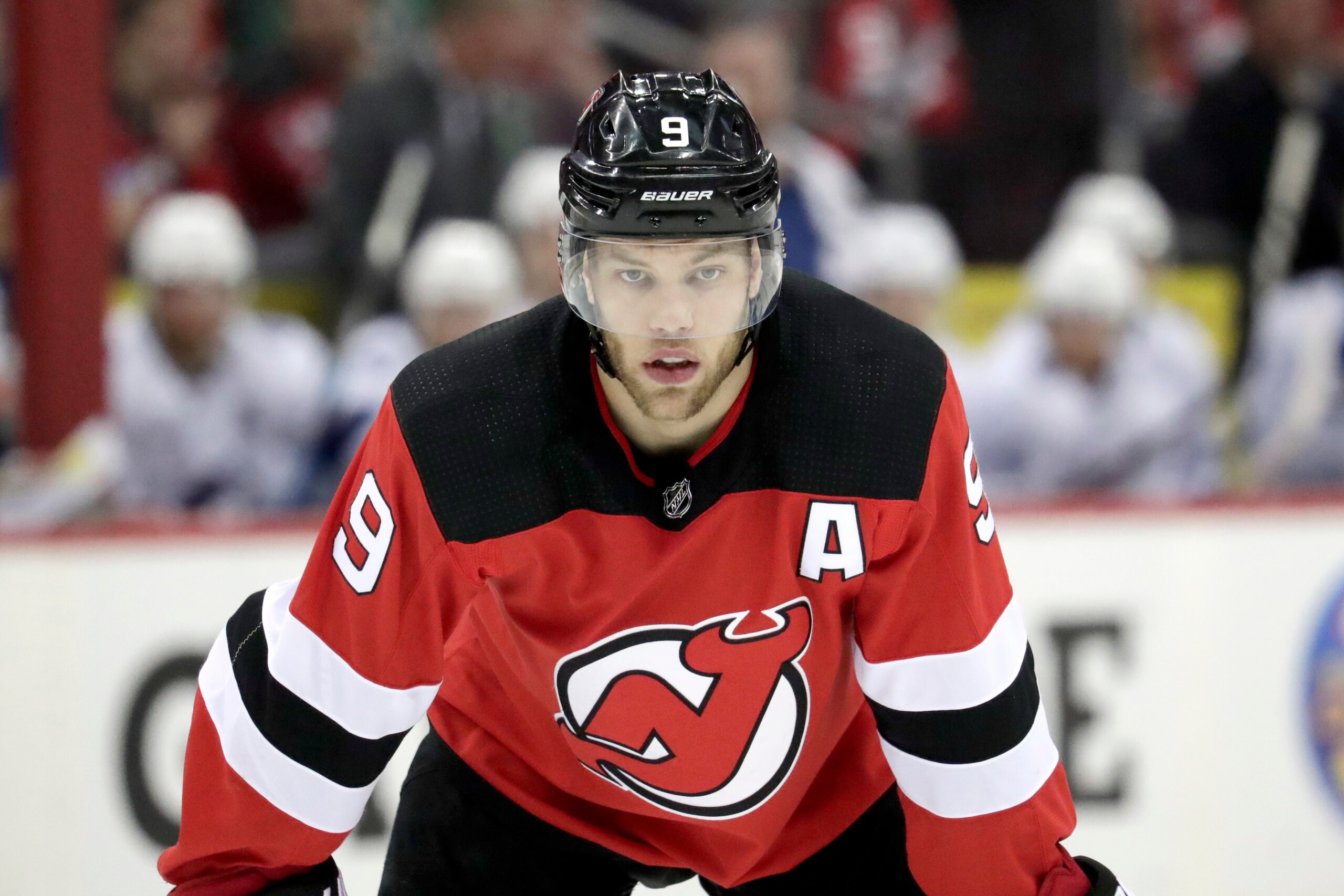 New Jersey Devils left wing Taylor Hall skates against the Tampa Bay Lightning during the second period of Game 4 of an NHL first-round hockey playoff series, Wednesday, April 18, 2018, in Newark, N.J. (AP Photo/Julio Cortez) New Jersey Devils left wing Taylor Hall skates against the Tampa Bay Lightning during the second period of Game 4 of an NHL first-round hockey playoff series, Wednesday, April 18, 2018, in Newark, N.J. (AP Photo/Julio Cortez)