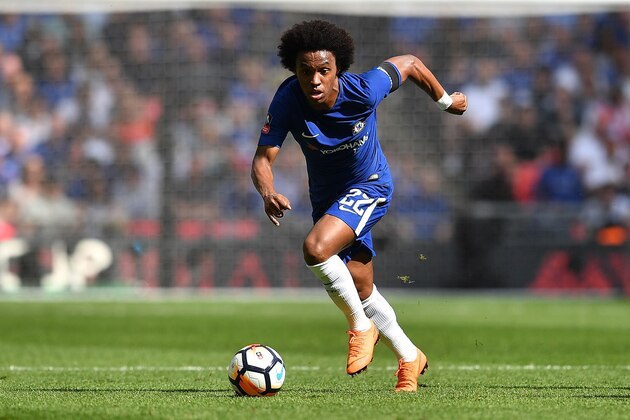 Chelsea's Brazilian midfielder Willian runs with the ball during the English FA Cup semi-final football match between Chelsea and Southampton at Wembley Stadium in London, on April 22, 2018. (Photo by Ben STANSALL / AFP) / NOT FOR MARKETING OR ADVERTISING USE / RESTRICTED TO EDITORIAL USE        (Photo credit should read BEN STANSALL/AFP/Getty Images)