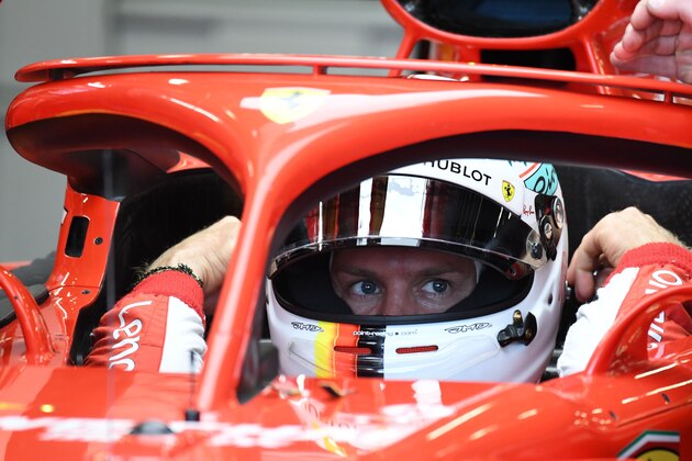 Ferrari's German driver Sebastian Vettel attends the third practice session ahead of the Formula One Azerbaijan Grand Prix at the Baku City Circuit in Baku on April 28, 2018. (Photo by Kirill KUDRYAVTSEV / AFP)        (Photo credit should read KIRILL KUDRYAVTSEV/AFP/Getty Images)