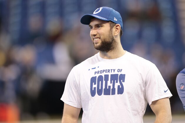 Indianapolis Colts quarterback Andrew Luck watches before an NFL football game against the Houston Texans, Sunday, Dec. 31, 2017, in Indianapolis. (AP Photo/AJ Mast)