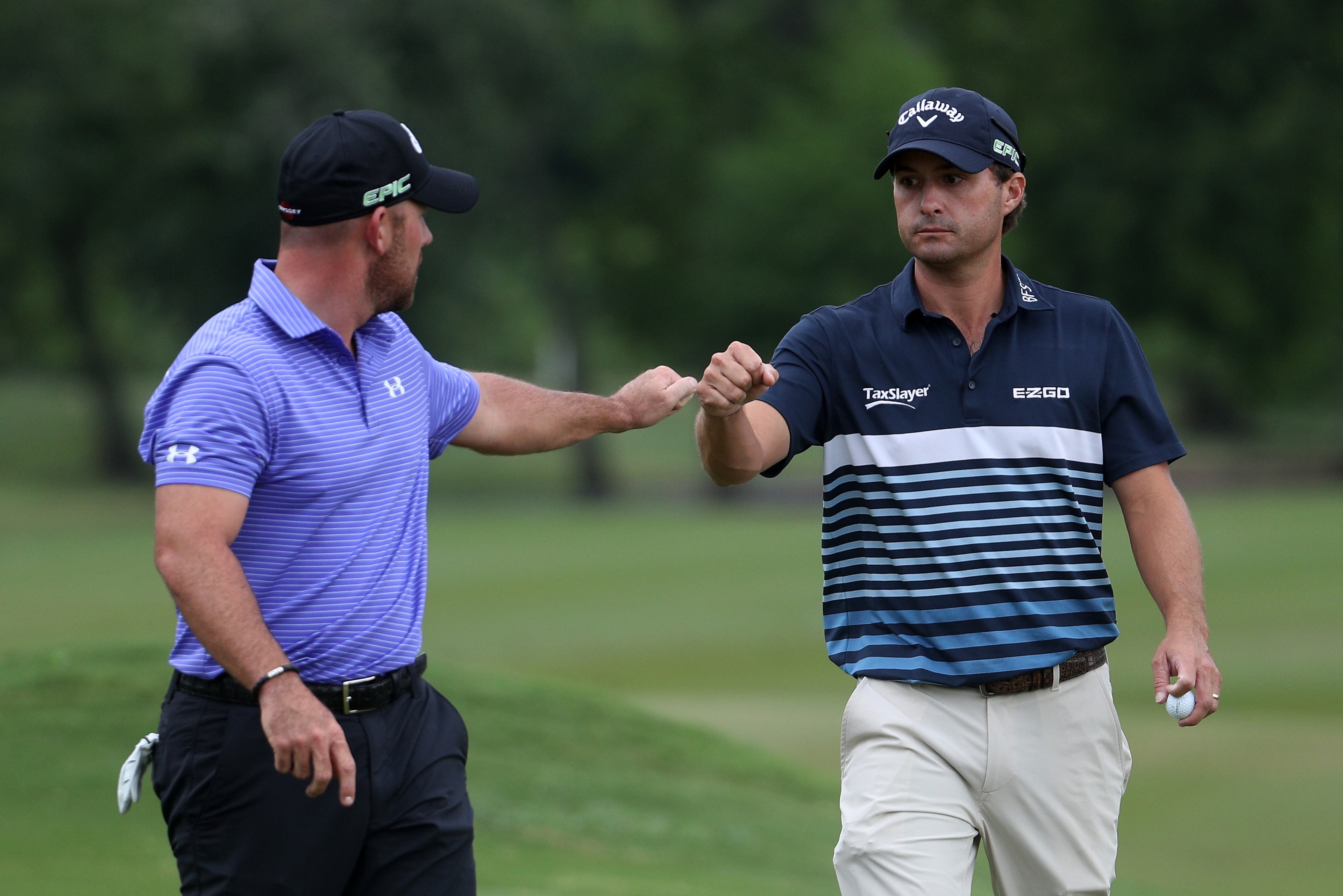 AVONDALE, LA - APRIL 30:  Scott Brown and Kevin Kisner react to their putt during the final round of the Zurich Classic at TPC Louisiana on April 30, 2017 in Avondale, Louisiana.  (Photo by Chris Graythen/Getty Images)