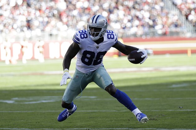 Dallas Cowboys wide receiver Dez Bryant (88) against the San Francisco 49ers during the second half of an NFL football game in Santa Clara, Calif., Sunday, Oct. 22, 2017. (AP Photo/Marcio Jose Sanchez)