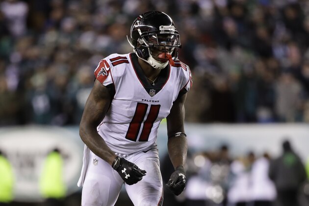 Atlanta Falcons' Julio Jones (11) during an NFL divisional playoff football game against the Philadelphia Eagles, Saturday, Jan. 13, 2018, in Philadelphia. (AP Photo/Matt Rourke)
