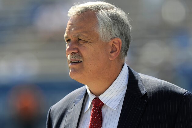 PROVO, UT - SEPTEMBER 20: Matt Millen, an ESPN analyst, on field before the game between the Virginia Cavaliers and the Brigham Young Cougars at LaVell Edwards Stadium on September 20, 2014 in Provo, Utah. (Photo by Gene Sweeney Jr/Getty Images )