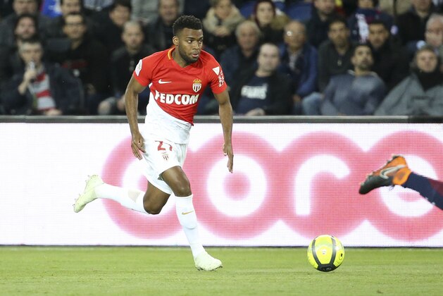 PARIS, FRANCE - APRIL 15: Thomas Lemar of Monaco during the Ligue 1 match between Paris Saint Germain (PSG) and AS Monaco (ASM) at Parc des Princes stadium on April 15, 2018 in Paris, . (Photo by Jean Catuffe/Getty Images)