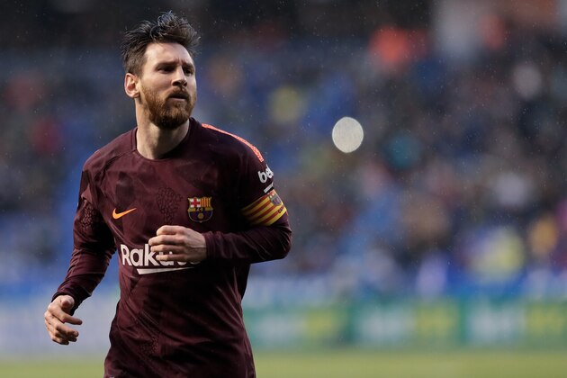 GALICIA, SPAIN - APRIL 29: Lionel Messi of FC Barcelona during the La Liga Santander  match between Deportivo la Coruna v FC Barcelona at the Estadio Municipal de Riazor on April 29, 2018 in Galicia Spain (Photo by David S. Bustamante/Soccrates/Getty Images)