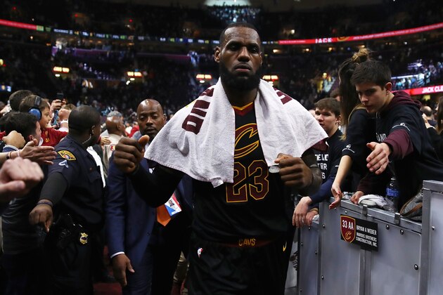 CLEVELAND, OH - APRIL 29: LeBron James #23 of the Cleveland Cavaliers leaves the court after a 105-101 win in Game Seven of the Eastern Conference Quarterfinals against the Indiana Pacers during the 2018 NBA Playoffs at Quicken Loans Arena on April 29, 2018 in Cleveland, Ohio. NOTE TO USER: User expressly acknowledges and agrees that, by downloading and or using this photograph, User is consenting to the terms and conditions of the Getty Images License Agreement. (Photo by Gregory Shamus/Getty Images)