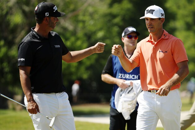 AVONDALE, LA - APRIL 29:  Billy Horschel and Scott Piercy react to their shot on the 10th hole during the final round of the Zurich Classic at TPC Louisiana on April 29, 2018 in Avondale, Louisiana.  (Photo by Chris Graythen/Getty Images)
