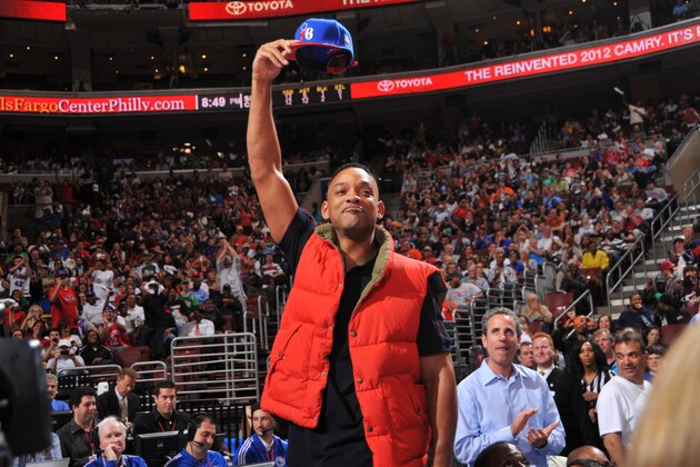 PHILADELPHIA, PA - MARCH 23: Actor Will Smith attends the game between the Boston Celtics and the Philadelphia 76ers  on March 23, 2012 at the Wells Fargo Center in Philadelphia, Pennsylvania.  NOTE TO USER: User expressly acknowledges and agrees that, by downloading and/or using this Photograph, user is consenting to the terms and conditions of the Getty Images License Agreement. Mandatory Copyright Notice: Copyright 2012 NBAE   (Photo by Jesse D. Garrabrant/NBAE via Getty Images)