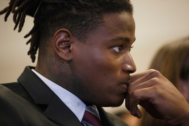 FILE -In this April 12, 2018 photo, San Francisco 49ers linebacker Reuben Foster appears for his arraignment at the Santa Clara County Hall of Justice in San Jose, Calif. Foster won't participate in the offseason program while he tends to legal matters related to his domestic violence charges. The 49ers said in a statement Sunday, April 15, 2018 that his future with the team will be