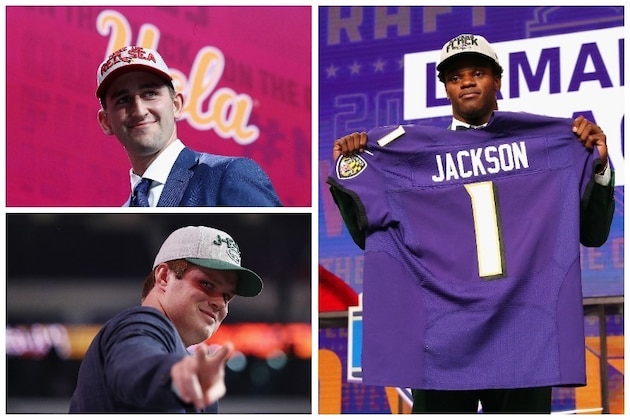 Sam Darnold poses for photos after a news conference introducing him as the New York Jets' selection from the first round of the NFL football draft, Friday, April 27, 2018, in Florham Park, N.J. (AP Photo/Julie Jacobson)