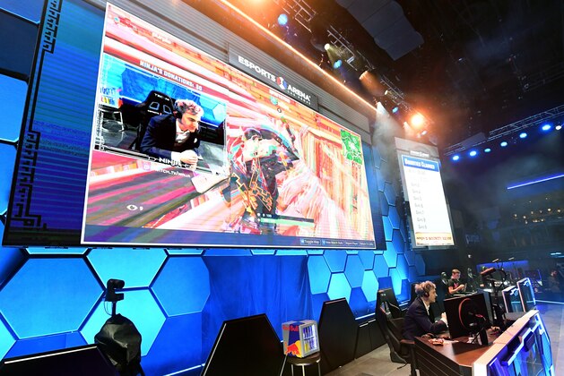 LAS VEGAS, NV - APRIL 21:  Twitch streamer and professional gamer Tyler 'Ninja' Blevins streams during Ninja Vegas '18 at Esports Arena Las Vegas on April 21, 2018 in Las Vegas, Nevada. Blevins is playing against more than 230 challengers in front of 700 fans in 10 live 'Fortnite' games with up to USD 50,000 in cash prizes on the line. He is donating all his winnings to the Alzheimer's Association.  (Photo by Ethan Miller/Getty Images)