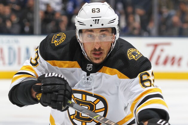 TORONTO, ON - APRIL 23:  Brad Marchand #63 of the Boston Bruins skates against the Toronto Maple Leafs in Game Six of the Eastern Conference First Round in the 2018 Stanley Cup Play-offs at the Air Canada Centre on April 23, 2018 in Toronto, Ontario, Canada. The Maple Leafs defeated the Bruins 3-1.(Photo by Claus Andersen/Getty Images) *** Local Caption *** Brad Marchand