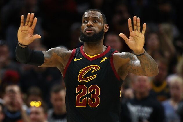 CLEVELAND, OH - APRIL 29: LeBron James #23 of the Cleveland Cavaliers looks on late in the fourth quarter while playing the Indiana Pacers in Game Seven of the Eastern Conference Quarterfinals during the 2018 NBA Playoffs at Quicken Loans Arena on April 29, 2018 in Cleveland, Ohio. Cleveland won the game 105-101 to win there series. NOTE TO USER: User expressly acknowledges and agrees that, by downloading and or using this photograph, User is consenting to the terms and conditions of the Getty Images License Agreement. (Photo by Gregory Shamus/Getty Images)
