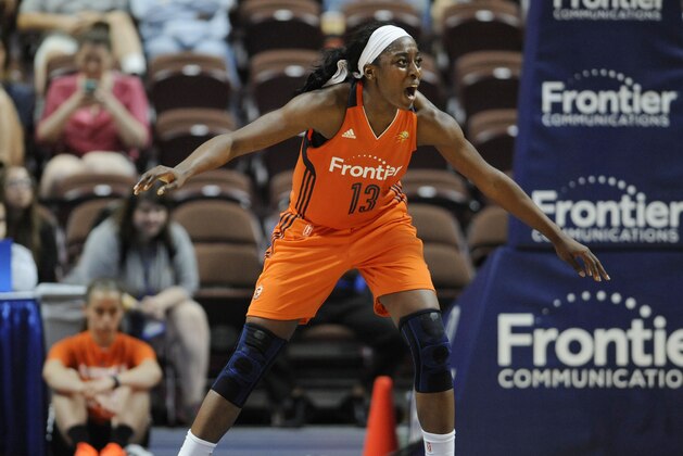 Connecticut Sun’s Chiney Ogwumike during the second half of a WNBA basketball game against the Los Angeles Sparks, Thursday, May 26, 2016, in Uncasville, Conn.  Los Angeles won 77-72. (AP Photo/Jessica Hill)