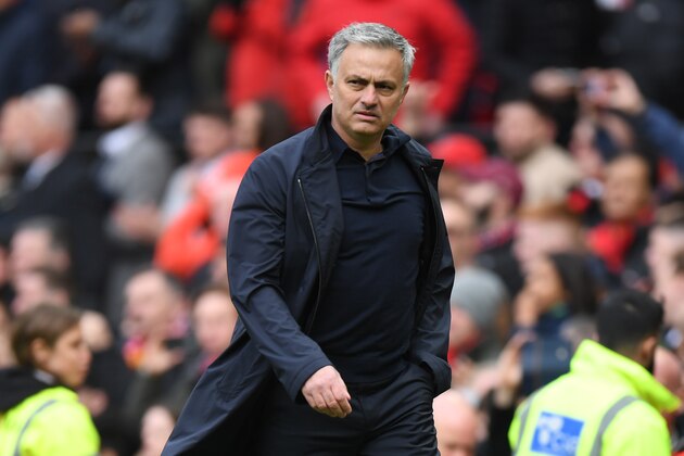 Manchester United's Portuguese manager Jose Mourinho leaves the pitch after the English Premier League football match between Manchester United and Arsenal at Old Trafford in Manchester, north west England, on April 29, 2018. - Manchester United won the game 2-1. (Photo by Paul ELLIS / AFP) / RESTRICTED TO EDITORIAL USE. No use with unauthorized audio, video, data, fixture lists, club/league logos or 'live' services. Online in-match use limited to 75 images, no video emulation. No use in betting, games or single club/league/player publications. /         (Photo credit should read PAUL ELLIS/AFP/Getty Images)