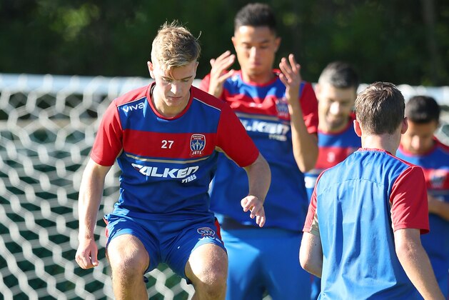 NEWCASTLE, AUSTRALIA - MAY 01:  Riley McGree of the Jets during a Newcastle Jets A-League training session at Ray Watt Oval on May 1, 2018 in Newcastle, Australia.  (Photo by Tony Feder/Getty Images)
