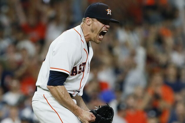 HOUSTON, TX - APRIL 30:  Ken Giles #53 of the Houston Astros reacts after striking out Aaron Hicks #31 of the New York Yankees to end the game at Minute Maid Park on April 30, 2018 in Houston, Texas. Houston won 2-1.  (Photo by Bob Levey/Getty Images)