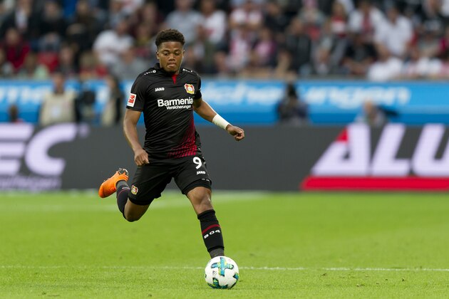 LEVERKUSEN, GERMANY - APRIL 28: Leon Bailey of Leverkusen controls the ball during the Bundesliga match between Bayer 04 Leverkusen and VfB Stuttgart at BayArena on April 28, 2018 in Leverkusen, Germany. (Photo by TF-Images/Getty Images)