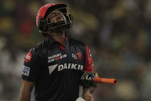 Delhi Daredevils' Rishabh Pant gestures after being dismissed during VIVO IPL cricket T20 match against Kolkata Night Riders in Kolkata, India, Monday, April 16, 2018. (AP Photo/Bikas Das)