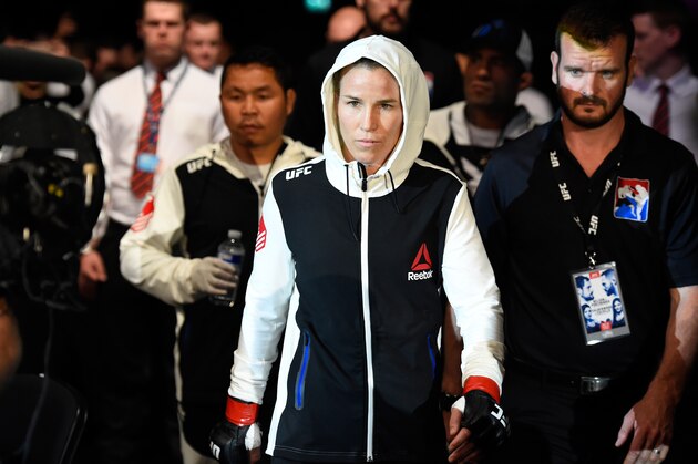 GLASGOW, SCOTLAND - JULY 16:  Leslie Smith prepares to enter the Octagon before facing Amanda Lemos of Brazil in their women's bantamweight bout during the UFC Fight Night event at the SSE Hydro Arena Glasgow on July 16, 2017 in Glasgow, Scotland. (Photo by Josh Hedges/Zuffa LLC/Zuffa LLC via Getty Images)
