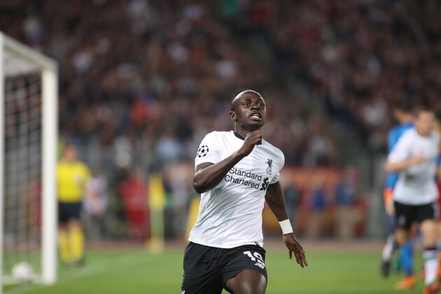 ROME, ITALY - MAY 02: Sadio Mane of Liverpool celebrates after scoring his team`s first goal during the UEFA Champions League Semi Final Second Leg match between A.S. Roma and Liverpool at Stadio Olimpico on May 2, 2018 in Rome, Italy. (Photo by TF-Images/Getty Images)