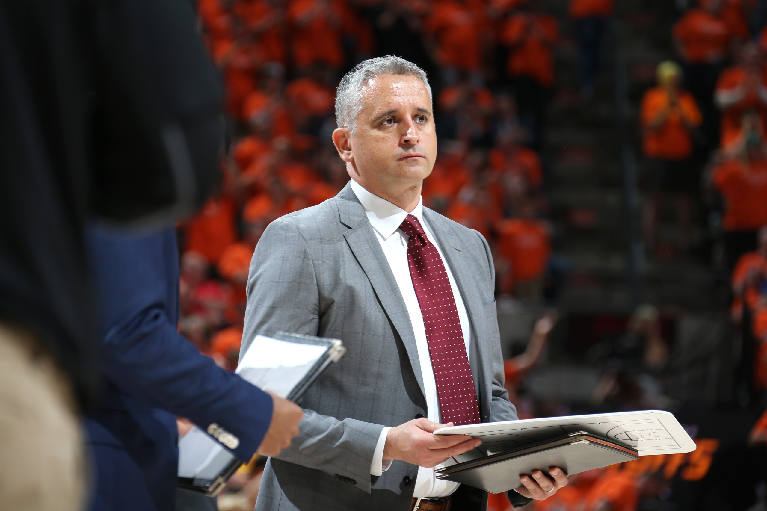 SALT LAKE CITY, UT - APRIL 21: Assistant Coach Igor Kokoskov of the Utah Jazz looks on during the game against the Oklahoma City Thunder in Game Three of Round One of the 2018 NBA Playoffs on April 21, 2018 at vivint.SmartHome Arena in Salt Lake City, Utah. NOTE TO USER: User expressly acknowledges and agrees that, by downloading and or using this Photograph, User is consenting to the terms and conditions of the Getty Images License Agreement. Mandatory Copyright Notice: Copyright 2018 NBAE (Photo by Melissa Majchrzak/NBAE via Getty Images)