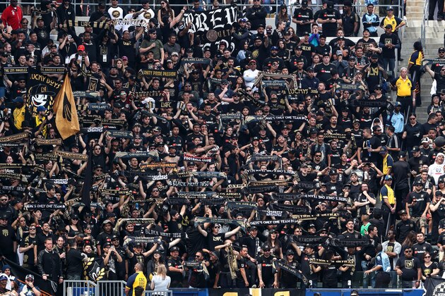 CARSON, CA - MARCH 31: Fans of LAFC during the MLS match between Los Angeles FC and Los Angeles Galaxy  at StubHub Center on March 31, 2018 in Carson, California. (Photo by Matthew Ashton - AMA/Getty Images)