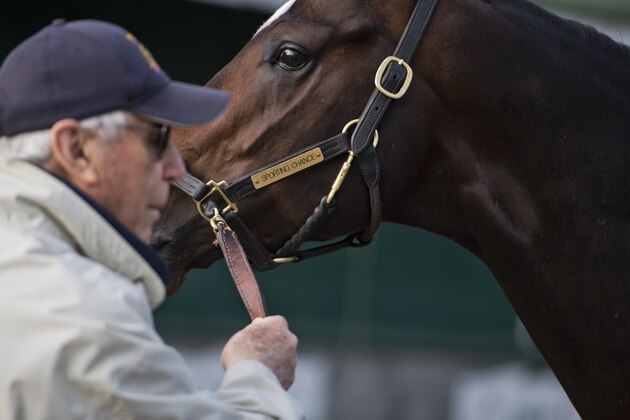 LOUISVILLE, KY - MAY 02: D. Wayne Lukas walks Sporting Chance after morning workouts at Churchill Downs on May 2, 2018 in Louisville, Kentucky. (Photo by Scott Serio/Eclipse Sportswire/Getty Images)