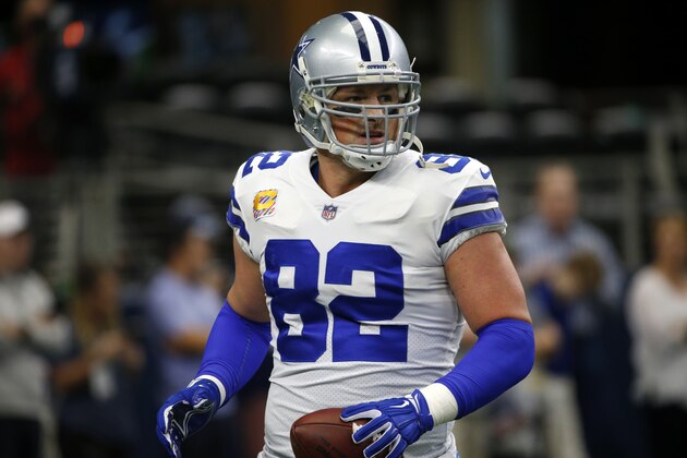 Dallas Cowboys tight end Jason Witten (82) warms up before an NFL football game against the Green Bay Packers on Sunday, Oct. 8, 2017, in Arlington, Texas. (AP Photo/Ron Jenkins)