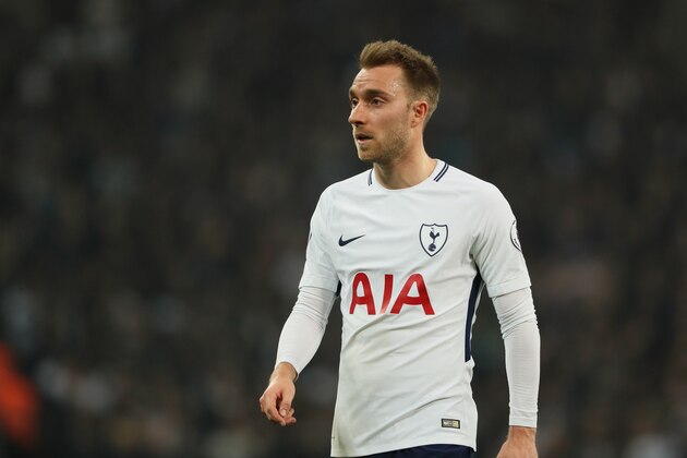 LONDON, ENGLAND - APRIL 14: Christian Eriksen of Tottenham during the Premier League match between Tottenham Hotspur and Manchester City at Wembley Stadium on April 14, 2018 in London, England. (Photo by Matthew Ashton - AMA/Getty Images)