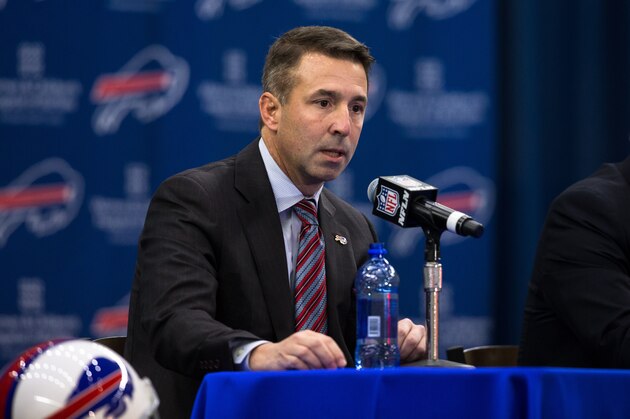 ORCHARD PARK, NY - JANUARY 14: Buffalo Bills president Russ Brandon speaks at a press conference announcing Rex Ryan's arrival as head coach of the Buffalo Bills on January 14, 2015 at Ralph Wilson Stadium in Orchard Park, New York. (Photo by Brett Carlsen/Getty Images)