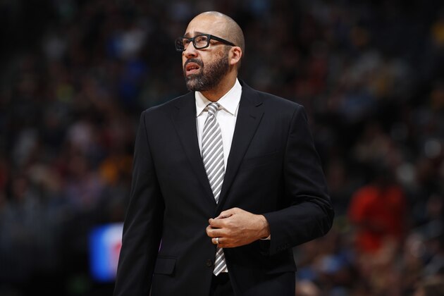 Memphis Grizzlies head coach David Fizdale in the second half of an NBA basketball game Friday, Nov. 24, 2017, in Denver. The Nuggets won 104-92. (AP Photo/David Zalubowski)