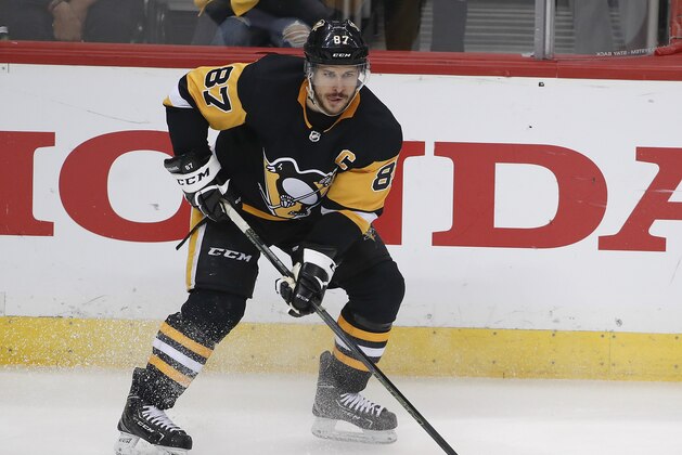 Pittsburgh Penguins' Sidney Crosby skates during the second period in Game 3 of an NHL second-round hockey playoff series against the Washington Capitals in Pittsburgh, Tuesday, May 1, 2018. (AP Photo/Gene J. Puskar)