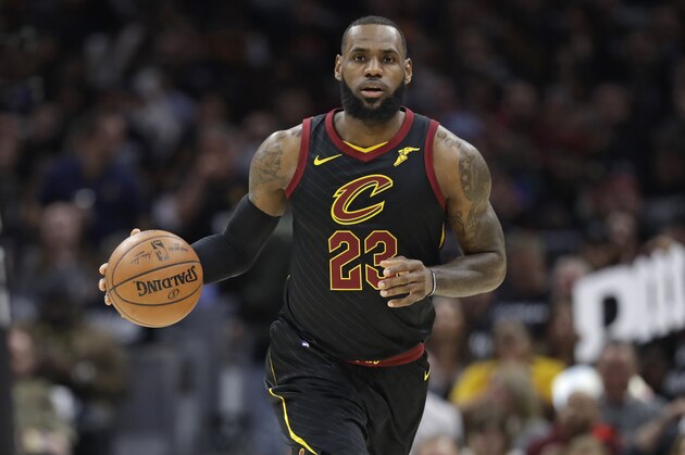 Cleveland Cavaliers' LeBron James drives against the Indiana Pacers in the first half of Game 2 of an NBA basketball first-round playoff series, Wednesday, April 18, 2018, in Cleveland. (AP Photo/Tony Dejak)