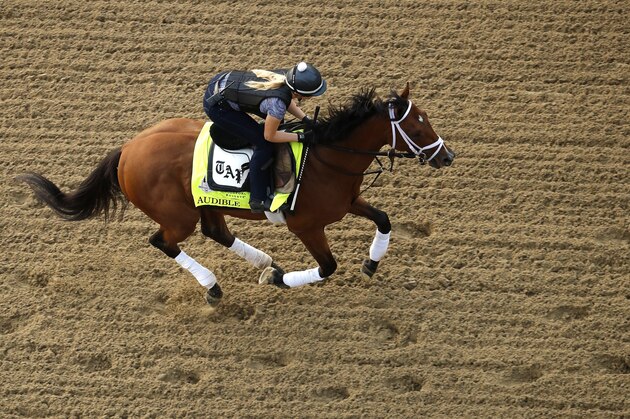 Kentucky Derby entrant Audible runs during a morning workout at Churchill Downs Wednesday, May 2, 2018, in Louisville, Ky. The 144th running of the Kentucky Derby is scheduled for Saturday, May 5. (AP Photo/Charlie Riedel)