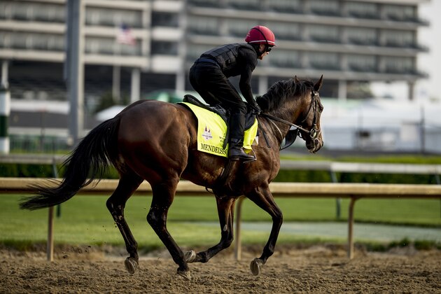 LOUISVILLE, KY - MAY 03: Mendelssohn with  Dean Gallagher on track preparing for the Kentucky Derby at Churchill Downs on May 3, 2018 in Louisville, Kentucky. (Photo by Alex Evers/Eclipse Sportswire/Getty Images)
