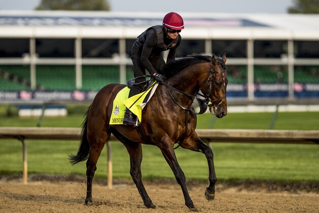 LOUISVILLE, KY - MAY 03: Mendelssohn with  Dean Gallagher on track preparing for the Kentucky Derby at Churchill Downs on May 3, 2018 in Louisville, Kentucky. (Photo by Alex Evers/Eclipse Sportswire/Getty Images)