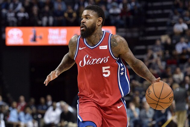 Philadelphia 76ers forward Amir Johnson (5) plays in the second half of an NBA basketball game against the Memphis Grizzlies Monday, Jan. 22, 2018, in Memphis, Tenn. (AP Photo/Brandon Dill)