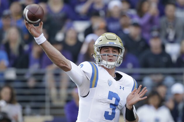 UCLA quarterback Josh Rosen throws against Washington in the first half of an NCAA college football game Saturday, Oct. 28, 2017, in Seattle. (AP Photo/Elaine Thompson)